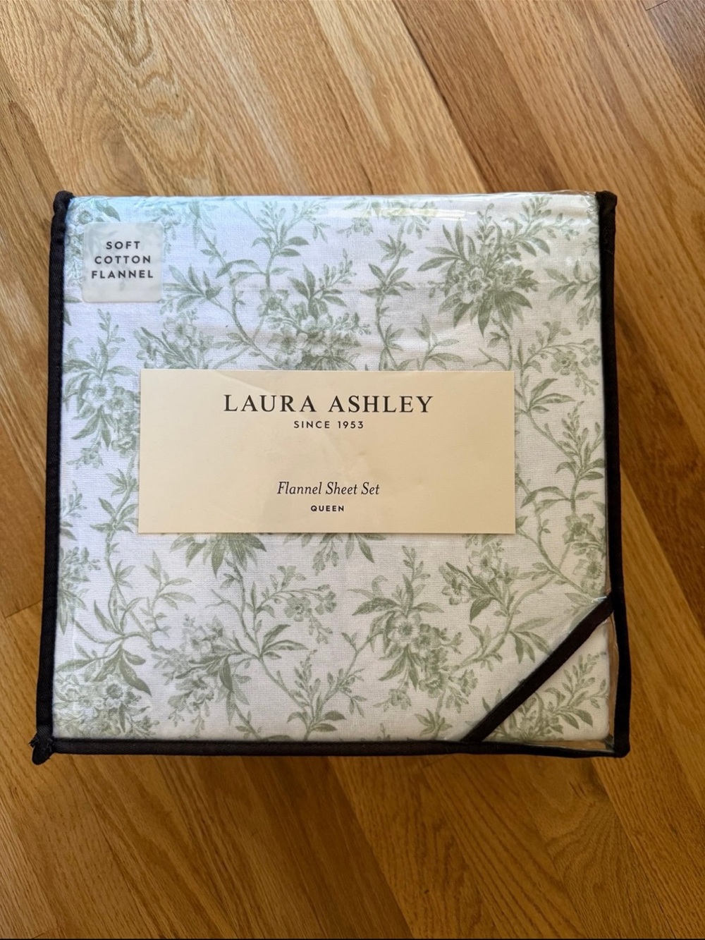 Laura Ashley White and Sage Green Floral Flannel Sheet Set